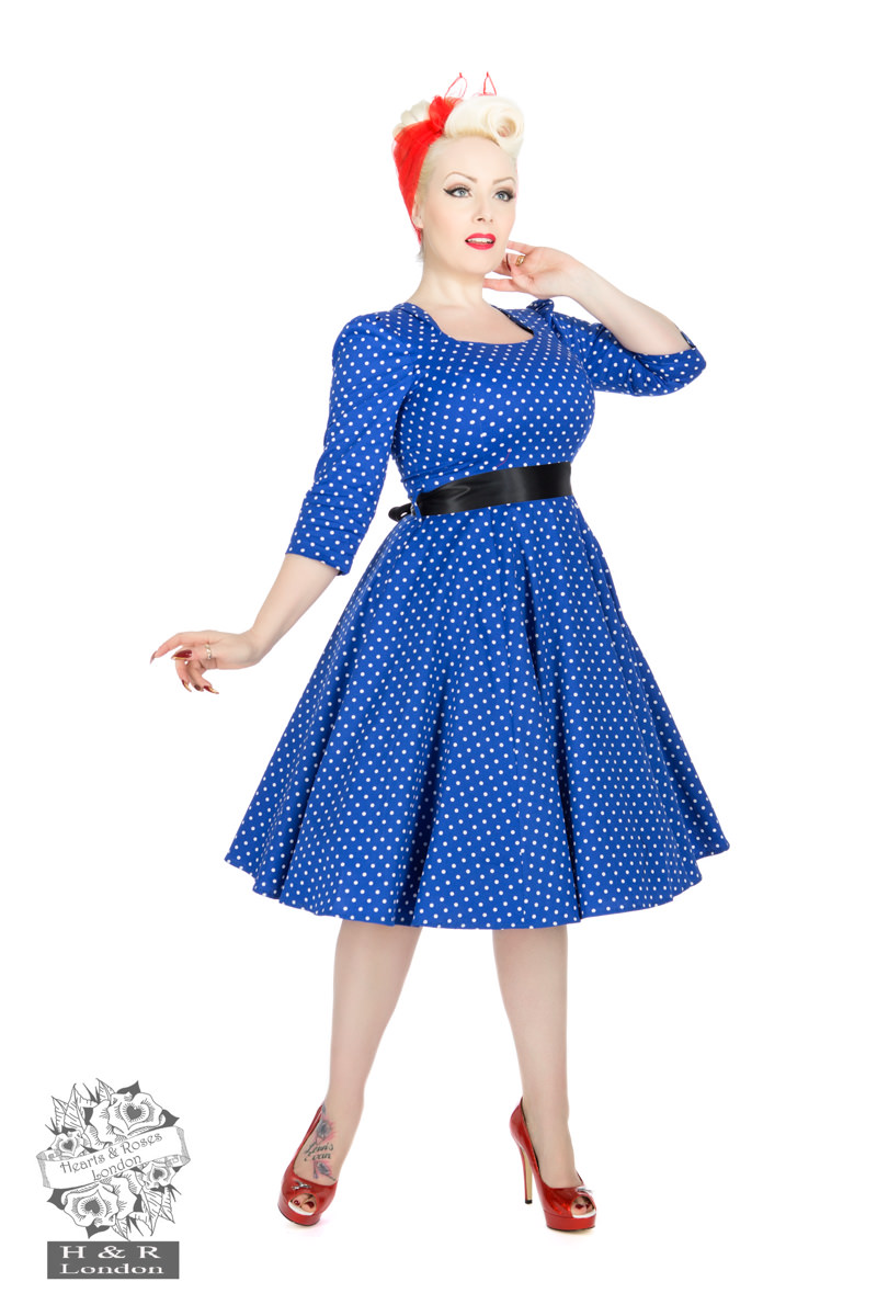 Blue White Small Polka Dot Tea Dress